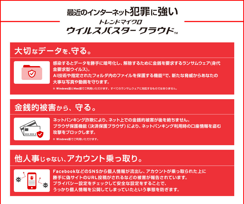 最近のインターネット犯罪に強いトレンドマイクロ ウイルスバスター クラウド